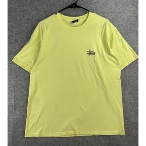 Stussy Basic Tee Shirt Large Yellow Script Logo Crew Neck Short Sleeve
